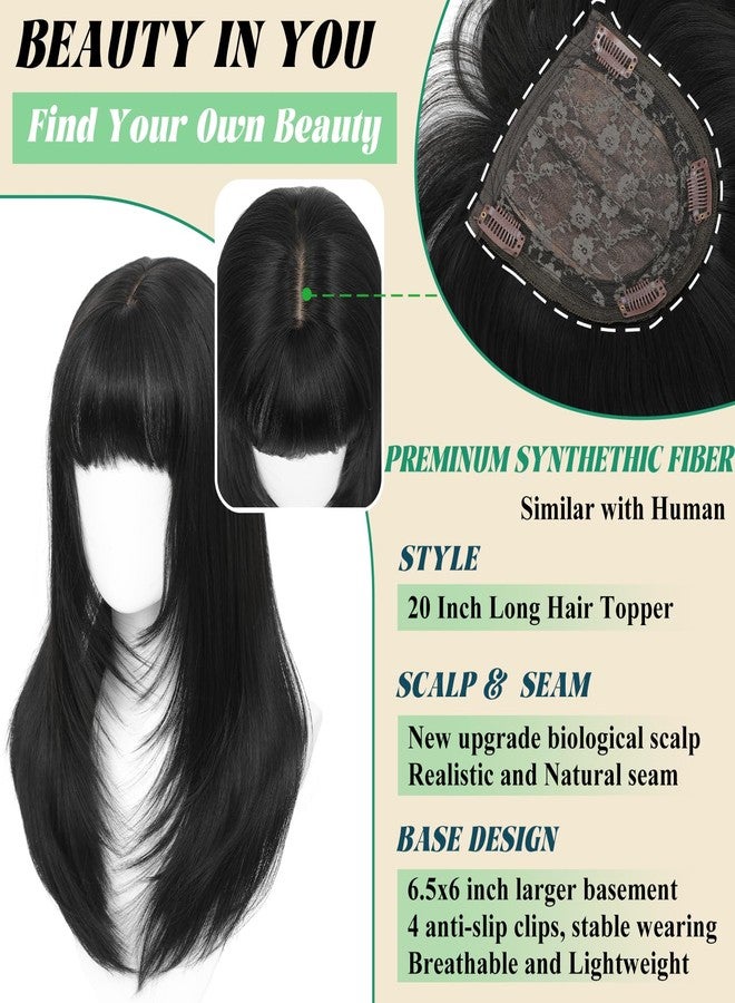 ELEVAVE Hair Toppers for Women with Thinning Hair, 20 Inch Toppers Hairpieces for Women Clip in Bangs 360° 3D Realistic Scalp (Black, Wispy Bangs) - Image 3
